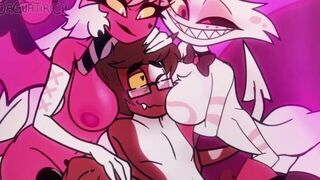 angel x oc x verosika FFM orgy bitch mommy hazbin hotel helluva boss femboy trap - porn video