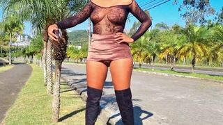 MICRO SKIRT SHEER BLOUSE NO UNDERWEAR WALKING AROUND - porn video